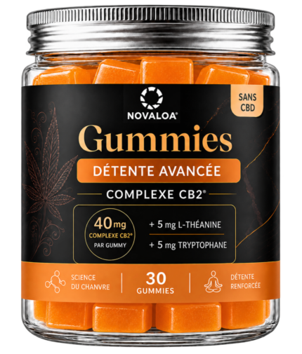 Gummies Détente Avancée 40mg CB2 Pêche Ananas Novaloa sans sucre