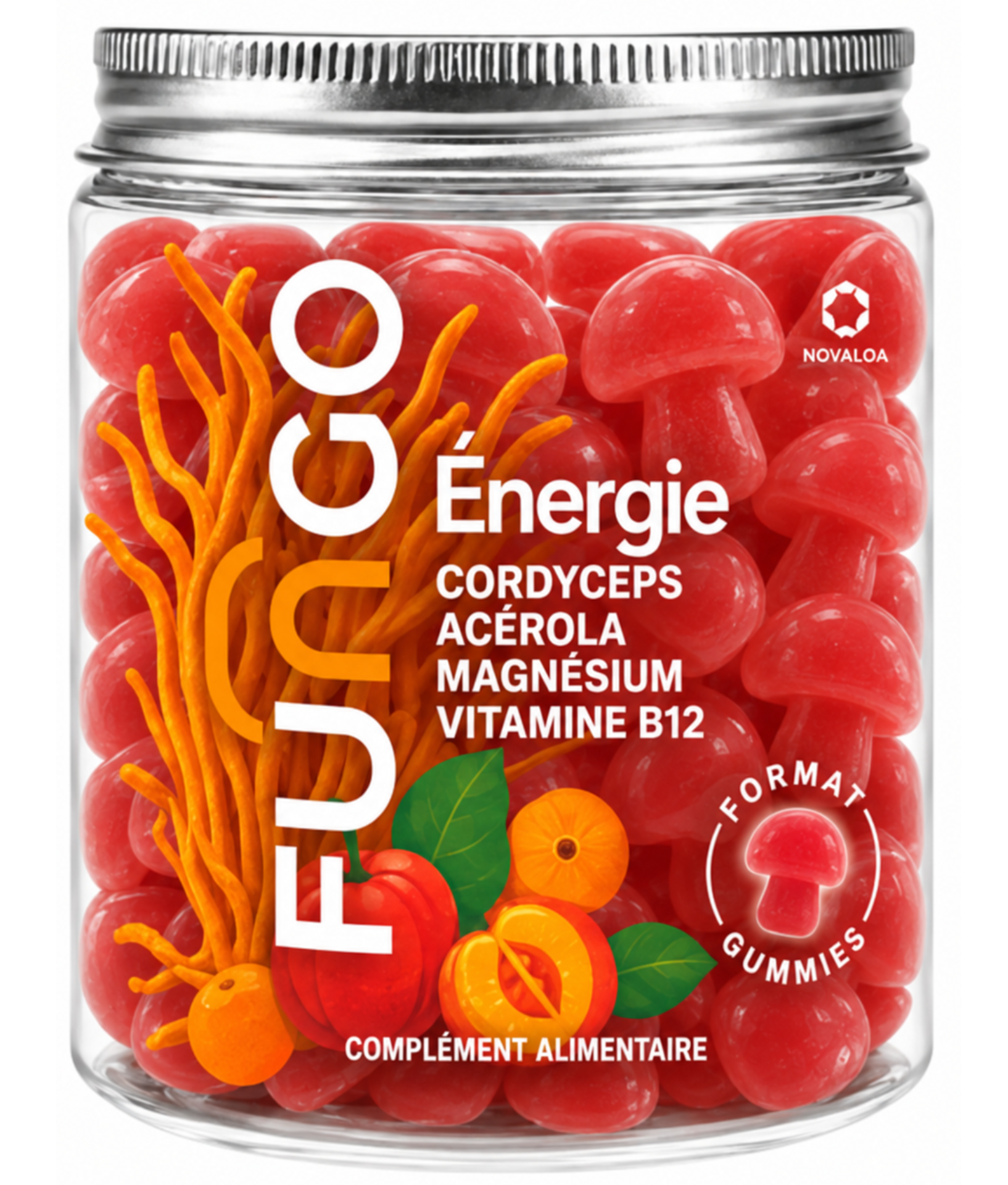Gummies Energie Fungo sans sucre Gummies Énergie Fungo Cordyceps Acérola Magnésium Vitamine B12 sans sucre