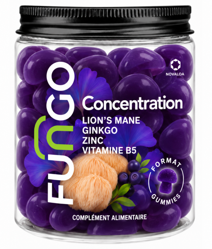 Gummies Concentration Fungo Novaloa, pot avec couvercle aluminium noir