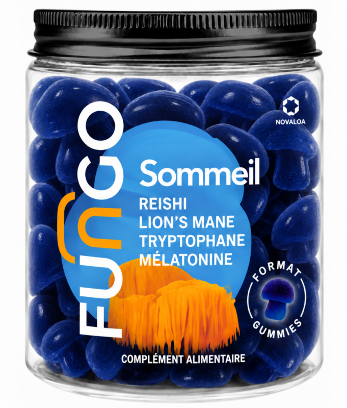 Gummies Sommeil Fungo Novaloa, pot avec couvercle aluminium noir
